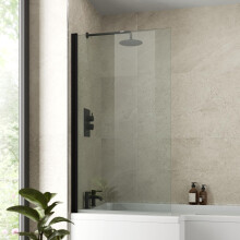 800 x 1400mm Black Folding Hinged Over Bath Shower Screen, Frameless 6mm Toughened Safety Glass, 180° Pivot