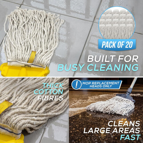 Kentucky Mop Heads 20 Pack 16oz Cotton Refills Set 2