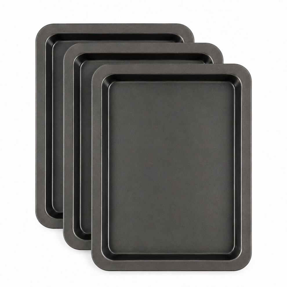 3 Non-Stick Baking Tray Bakeware Oven Sheet Roasting Tin Pan 33 x 23 x 1.8cm - Image 3