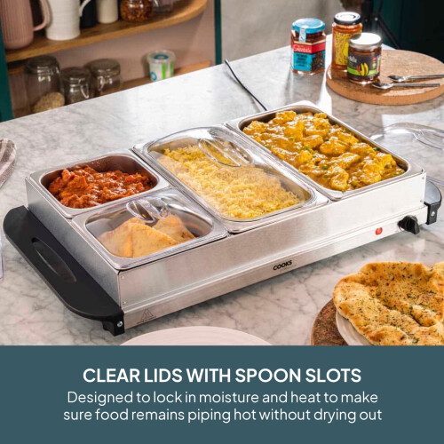 Cooks Professional Cooks Professional 4 Section Buffet Warmer | 7.2L | Silver 2