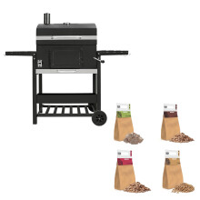 XL BBQ Smoker Charcoal Barbecue Grill Portable Trolley Wood Chips Chunks