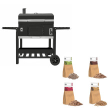 XXL BBQ Smoker Charcoal Barbecue Grill Portable Trolley Wood Chips Chunks