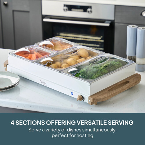 Cooks Professional Cooks Professional 4 Section Buffet Warmer | 7.2L | Nordic White 1