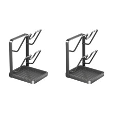 2X Kitchen Pot Lid Rack with Drainage Tray, Multi-Functional Countertop Cutting Board Storage Rack, Space-Saving Easy B