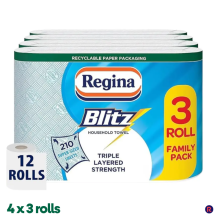 Regina Blitz Kitchen Towel Super Sized 3 Ply Sheets - 12 Kitchen Rolls (4 x 3 Rolls)