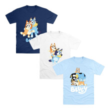 (5-6 Years, Light Blue/Navy Blue/White) Bluey Childrens/Kids Bluey & Bingo T-Shirt (Pack of 3)