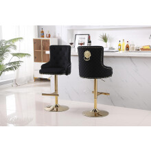 Set Of 2 Velvet Kitchen Bar Stools Swivel Breakfast Counter Chairs With Lion Knocker, Gas Lift