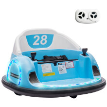 360 Rotation Kids Bumper Car, 12V Waltz Car with Remote Control, Dual Joystick, Music, Lights, Light Blue