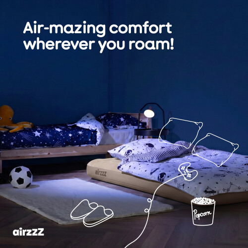 airzzZ Inflatable Flocked Air Bed Beige Double 1