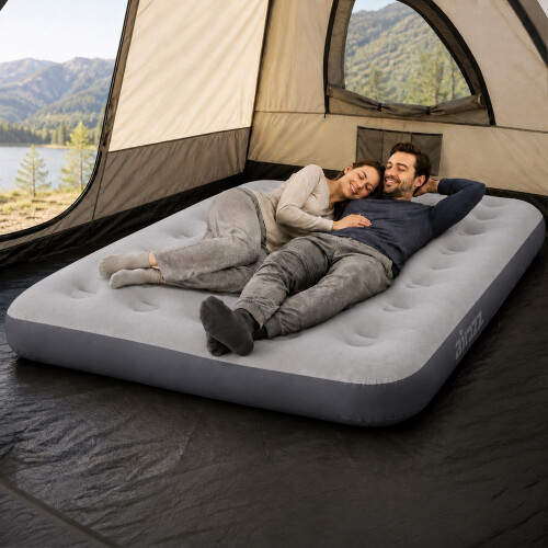 airzzZ Inflatable Flocked Air Bed Grey Double
