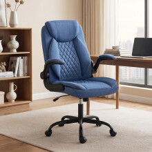 HOMCOM Linen-Look Computer Desk Chair with Thick Cushion, Blue