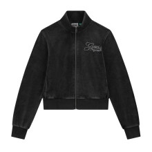 (10 UK, Jet Black) Guess Womens/Ladies Velour Mock Neck Bomber Jacket