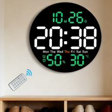 10'' Digital Wall Clock Remote Control Electronic Round Clock w/ Temperature