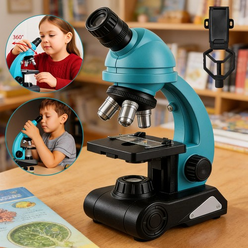 Compound Kids Microscope Science Biological Monocular Microscope w/ Phone holder 1