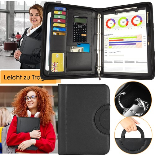 Zipped Conference Folder Business Document Bag A4 Portfolio Holder w/ Calculator 1