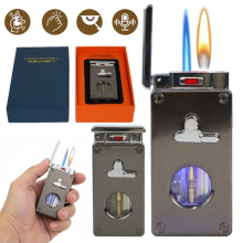 Torch Lighter Refillable Butane Lighter Windproof Cigar Lighter w/ Visual Fuel