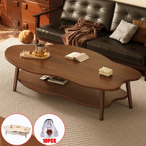 2 Layer Coffee Table Cloud Tea Table Modern Living Room Desk W/ Storage Shelf UK 1