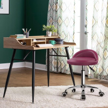 Red PU Leather Rolling Gaming Chair Stool With Backrest