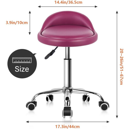 Red PU Leather Rolling Gaming Chair Stool With Backrest 1