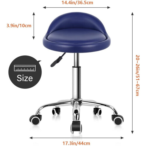 Blue PU Leather Rolling Gaming Chair Stool With Backrest 1