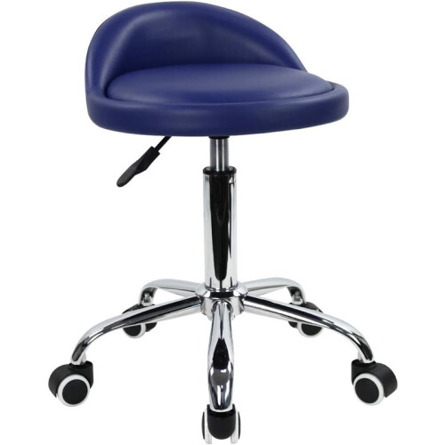 Blue PU Leather Rolling Gaming Chair Stool With Backrest 2