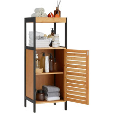 Bamboo Bathroom Cabinet, Freestanding Storage Unit, Natural | L-Shape Stability, 3 Tier Storage