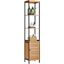 Tall Bamboo Bathroom Cabinet, Freestanding Storage Unit, Natural | L-Shape Stability, 5 Tier Storage
