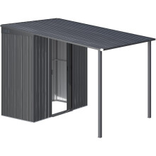 8x9FT 2-in-1 Metal Lean-to Shed & Pergola Combo, Storage Shed with Hardtop Gazebo