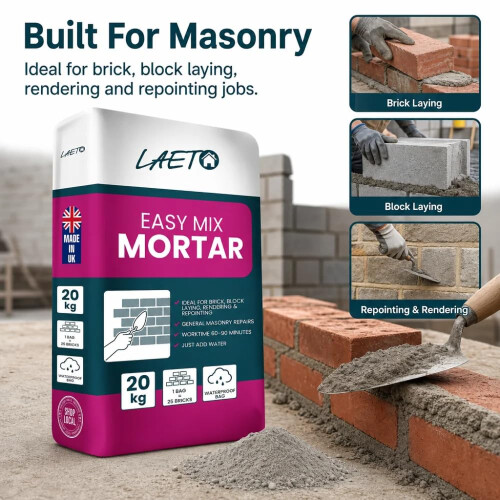 Laeto Easy Mix Mortar 20kg Ready Mixed Cement for Bricklaying Paving 1