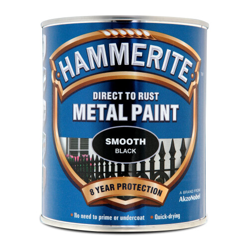 Hammerite Hammerite Direct to Rust Metal Paint - Smooth Black Finish 750ML 1