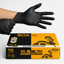 TG TOUGH GLOVE BOA PRO Black Nitrile Gloves XL, Extra Strong, 100 Pack