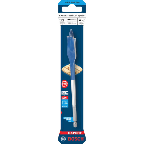 Bosch Expert Self Cut Speed Spade Bit, 12mm x 152mm, HEX Shank, 1 Pc 1