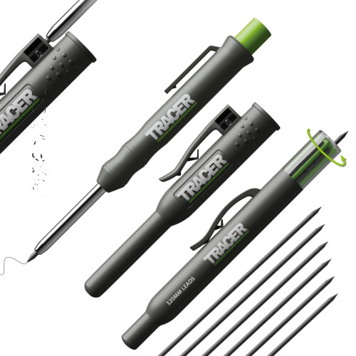 Tracer Deep Hole Carpenter Pencil Kit | 6 Replacement Leads & Holster