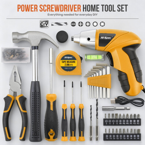 Hi-Spec 42pc 4V Electric Ladies Screwdriver Tool Kit Set, Yellow 1