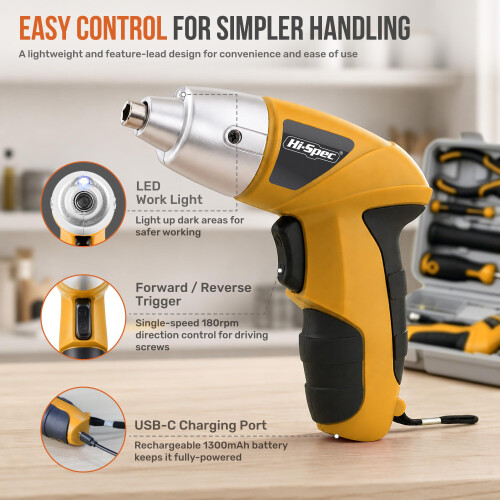 Hi-Spec 42pc 4V Electric Ladies Screwdriver Tool Kit Set, Yellow 2