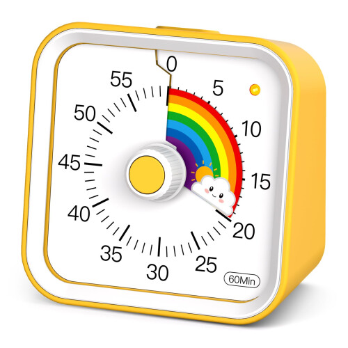 Visual Timer for Kids with Pause Function, Cute Silent Timer with Rainbow for Classroom, Teaching, Task, 60 Minute Countdown Time Management for ADHD