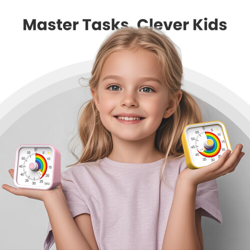 Visual Timer for Kids with Pause Function, Cute Silent Timer with Rainbow for Classroom, Teaching, Task, 60 Minute Countdown Time Management for ADHD 1