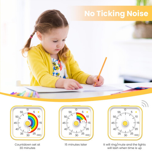 Visual Timer for Kids with Pause Function, Cute Silent Timer with Rainbow for Classroom, Teaching, Task, 60 Minute Countdown Time Management for ADHD 2
