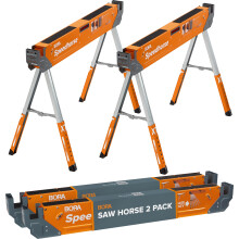 BORA Portamate Speedhorse XT Sawhorse Pair- Two pack, 30-36 inch height adjustable Legs, Metal Top for 2x4, Heavy Duty Pro Bench Saw Horse for Contra