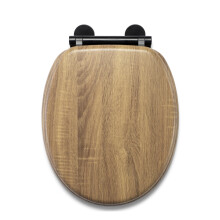 Croydex Teak Wooden Toilet Seat Soft Close Flexi-Fix Black Hinges (Ontario)