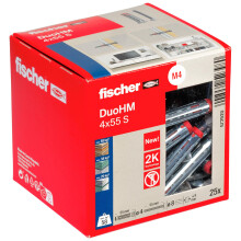 fischer DuoHM 4 x 55 S PZ Cavity Dowels with Metric Panhead Screw and PZ Drive for Attaching TV Brackets, Lights, Wall Shelves, etc. in Panel Buildin