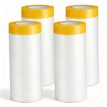 4 Rolls Pre-Taped Masking Film, 180cm x 20M Masking Film Rolls with Self-Adhesive Tape, Self-Adhesive Painting Drop Film, Plastic Dust Sheet Rolls, P