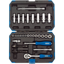 Draper 1/4" 47 Piece Square Drive Metric Socket Set | Micrometre Reversible Hand Tool |Soft Grip Ratchet | 21 Metrics Sockets Mechanics Car Tools | P