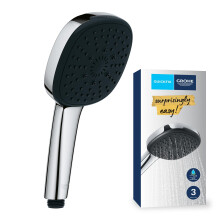 GROHE Vitalio Comfort 110 - Hand Shower (Square 11 cm Shower Head, 3 Sprays: Rain, Jet and Massage, Anti-Limescale System, Silicone Ring Protection,
