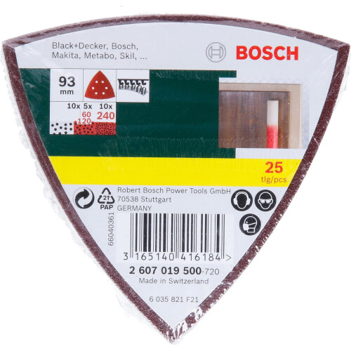 Bosch Bosch 25 Delta Sanding Sheets Mixed, 60-240 Grit 1