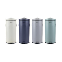 (Light Grey) Charles Bentley Retro Powder Coated Steel Waste Rubbish Kitchen Pedal Bin - Fully Assembled - 30L