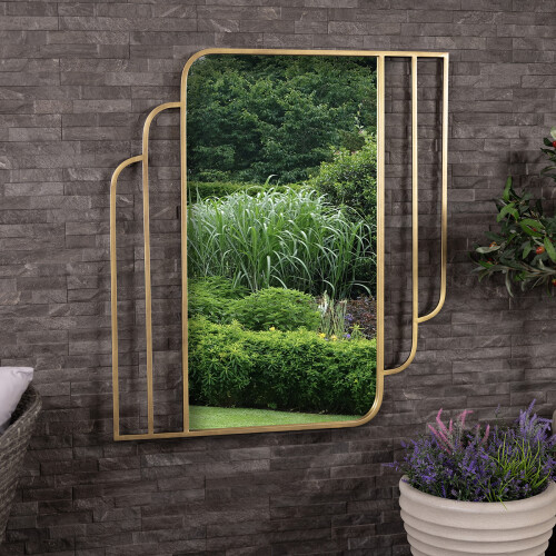 Charles Bentley Charles Bentley Prague Rectangular Garden Wall Mirror, Gold, 110 x 100 cm