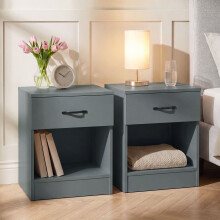 (Green) Riano Bedside Table Set of 2, 1 Drawer Chest Nightstands with Open Shelf
