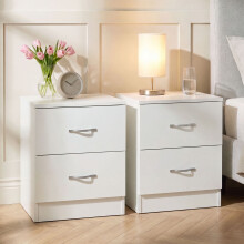 (White) Riano Bedside Table Set of 2, 2 Drawer Chest Nightstands