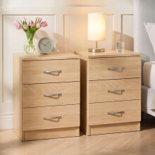 (Pine) Riano Bedside Table Set of 2, 3 Drawer Chest Nightstands